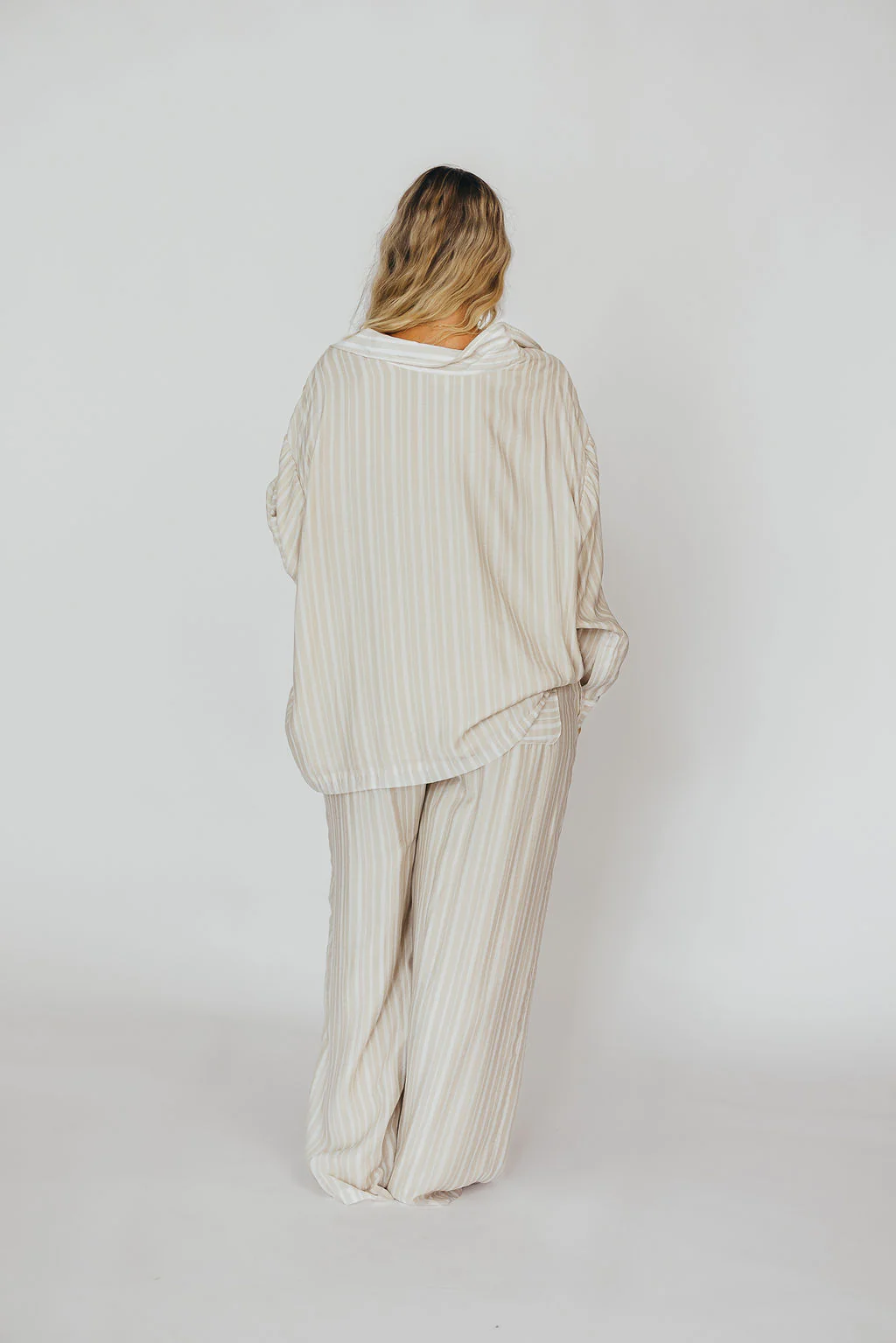 Sloane Striped Button-Down Shirt and Pants Set in Natural - Nursing Friendly - Image 15