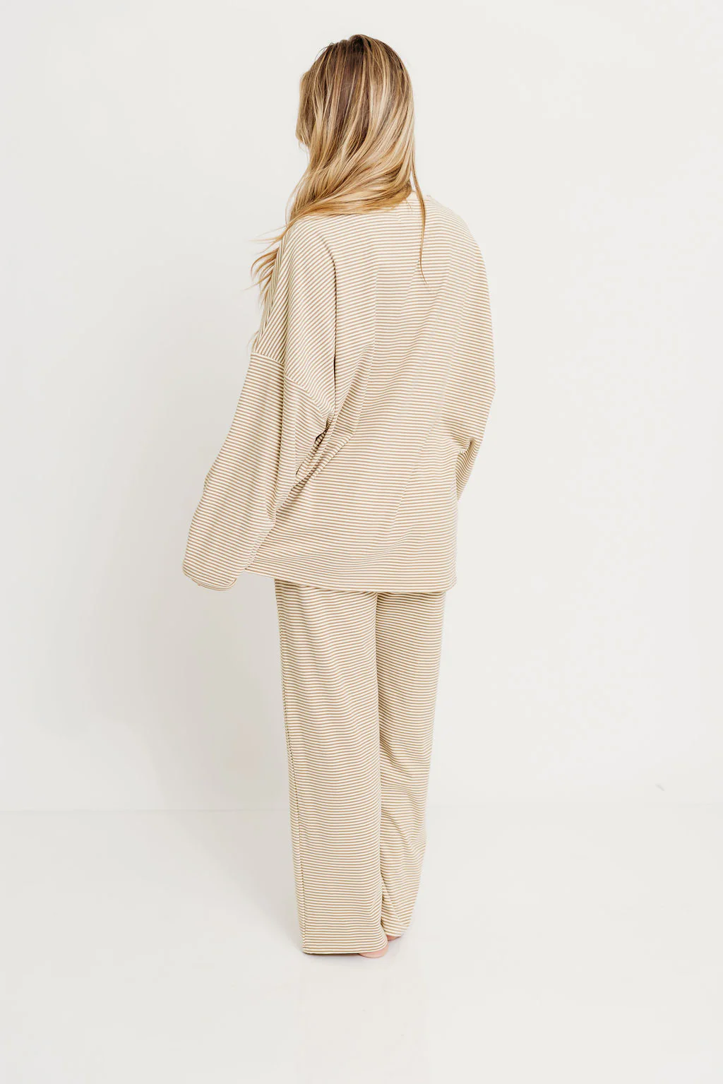 Campbell Striped Fleece Lounge Pants in Beige - Image 12