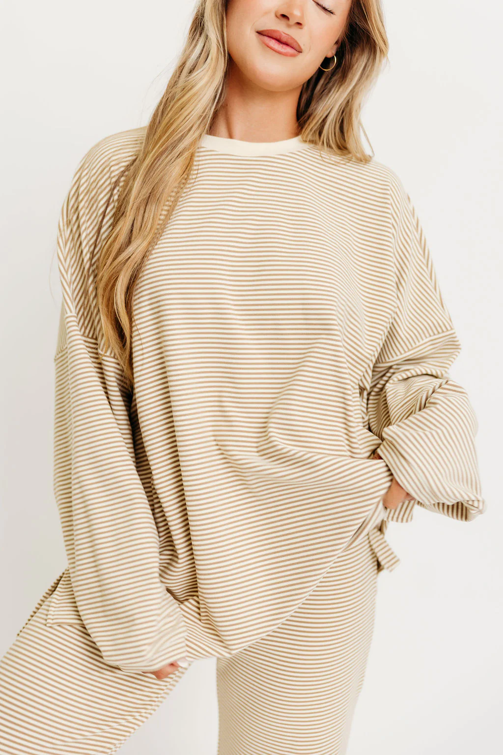 Campbell Striped Fleece Lounge Pants in Beige - Image 5