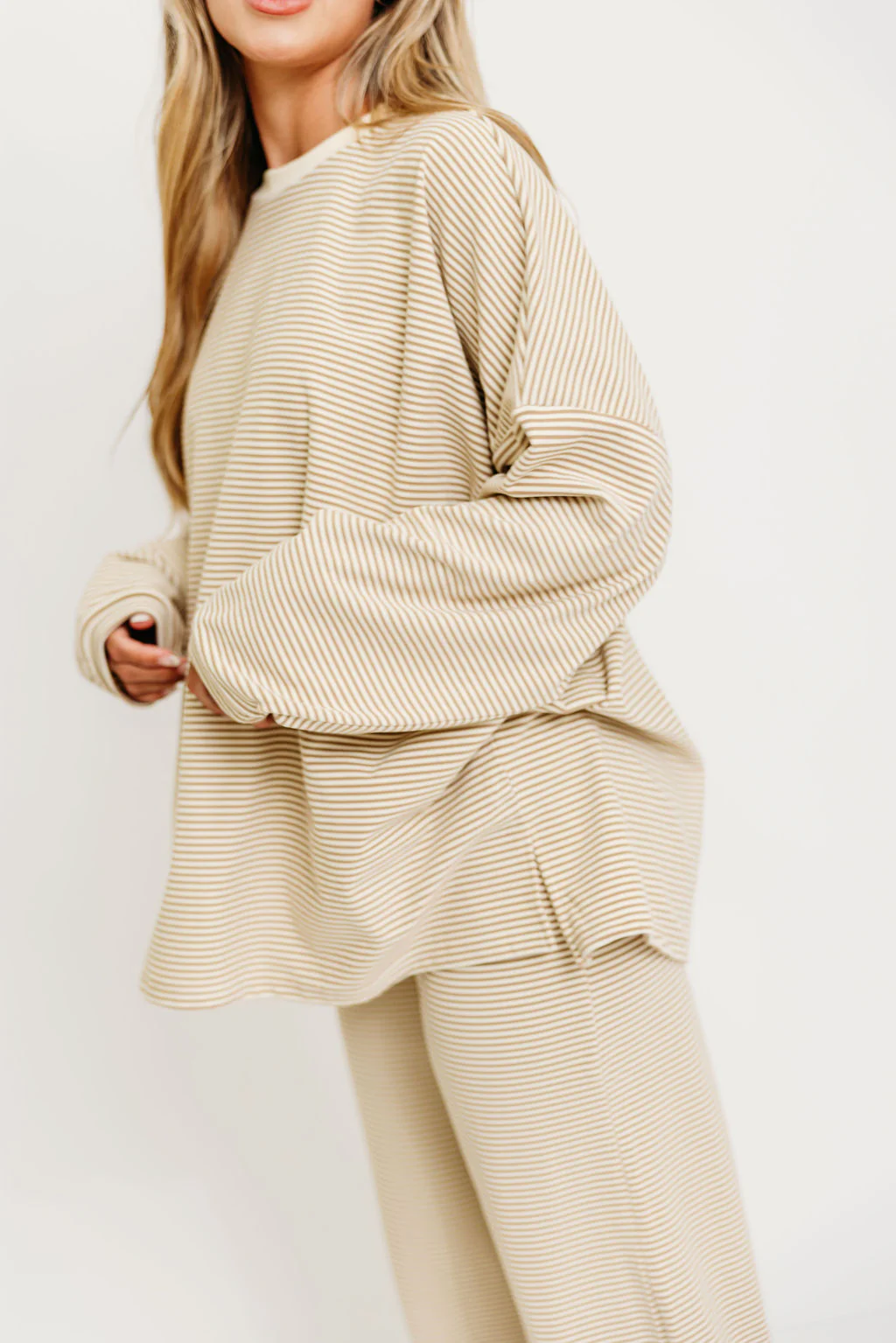 Campbell Striped Fleece Lounge Pants in Beige - Image 6