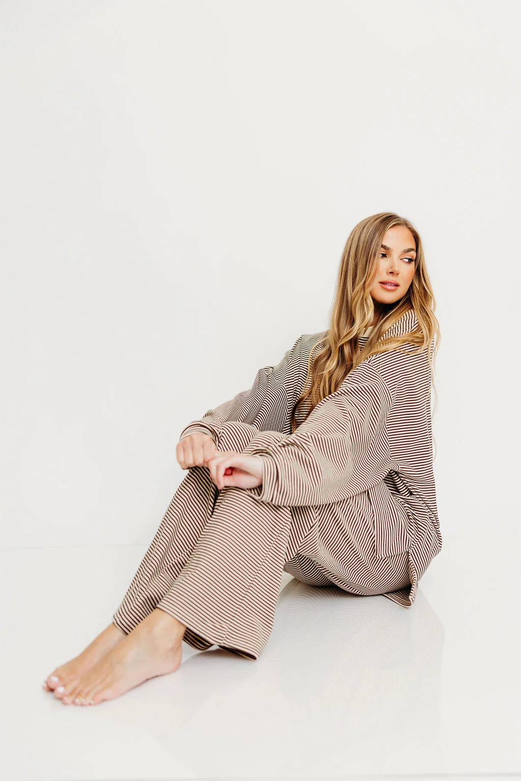 Campbell Striped Fleece Lounge Pants in Brown - Image 11
