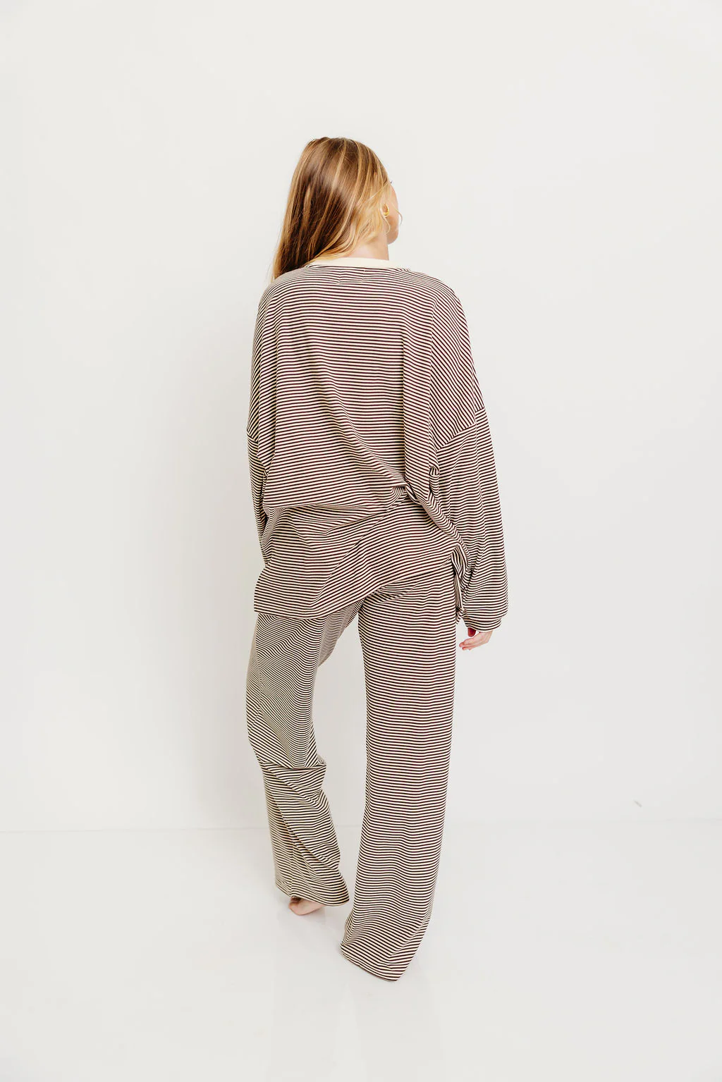 Campbell Striped Fleece Lounge Pants in Brown - Image 4