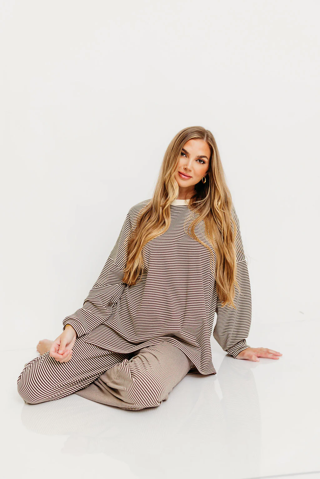 Campbell Striped Fleece Lounge Pants in Brown - Image 8