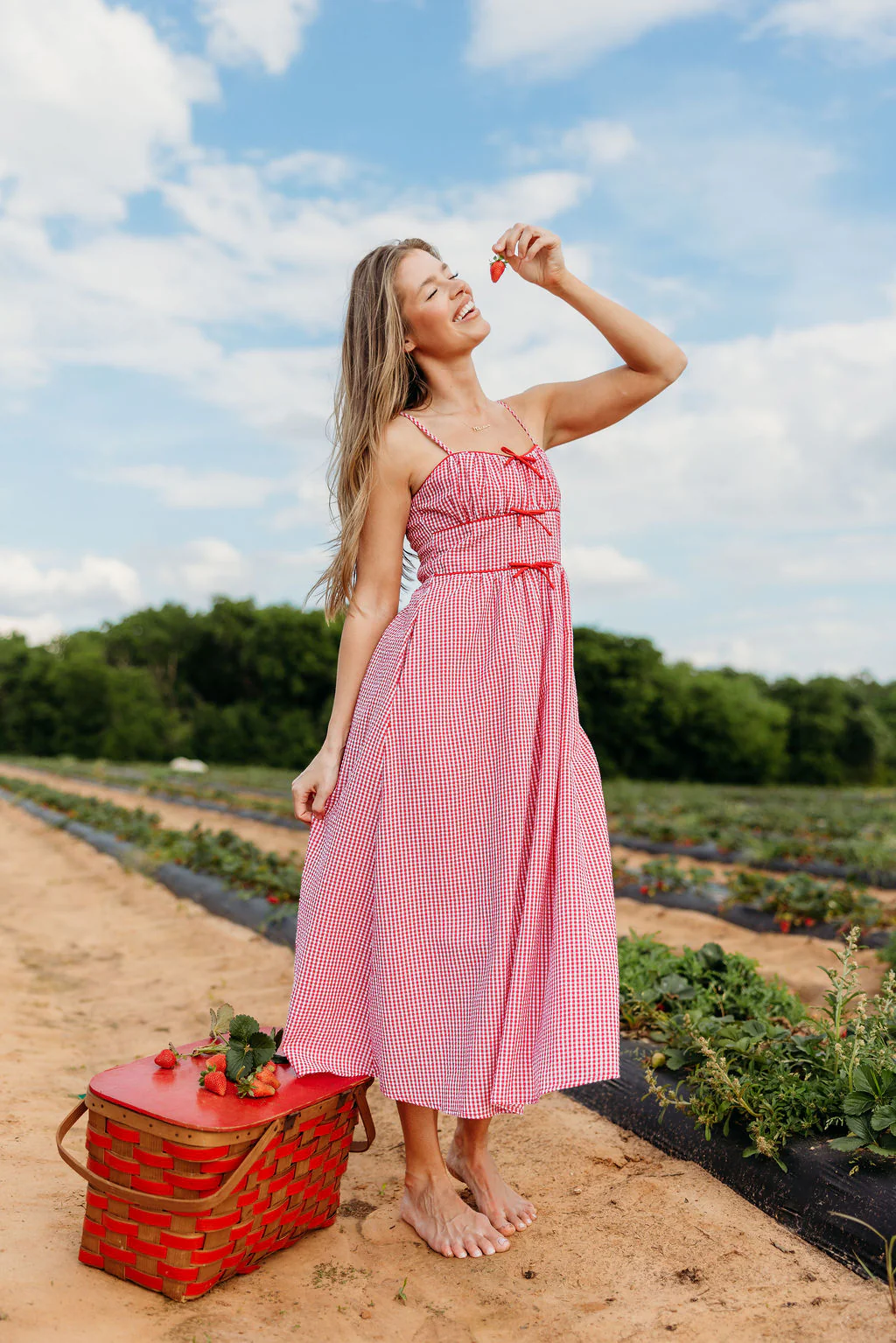 Sweet Escape Picnic Bow Midi Dress in Red - Image 2