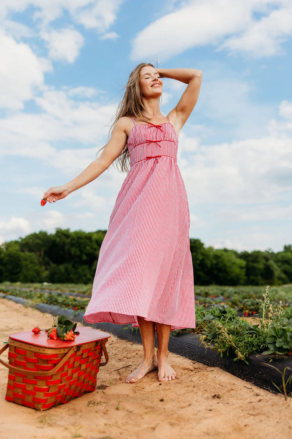 Sweet Escape Picnic Bow Midi Dress in Red - Image 5