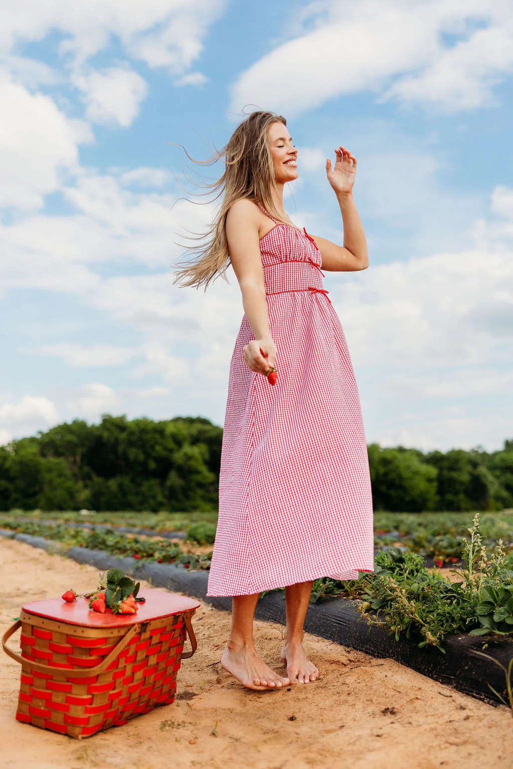 Sweet Escape Picnic Bow Midi Dress in Red - Image 6