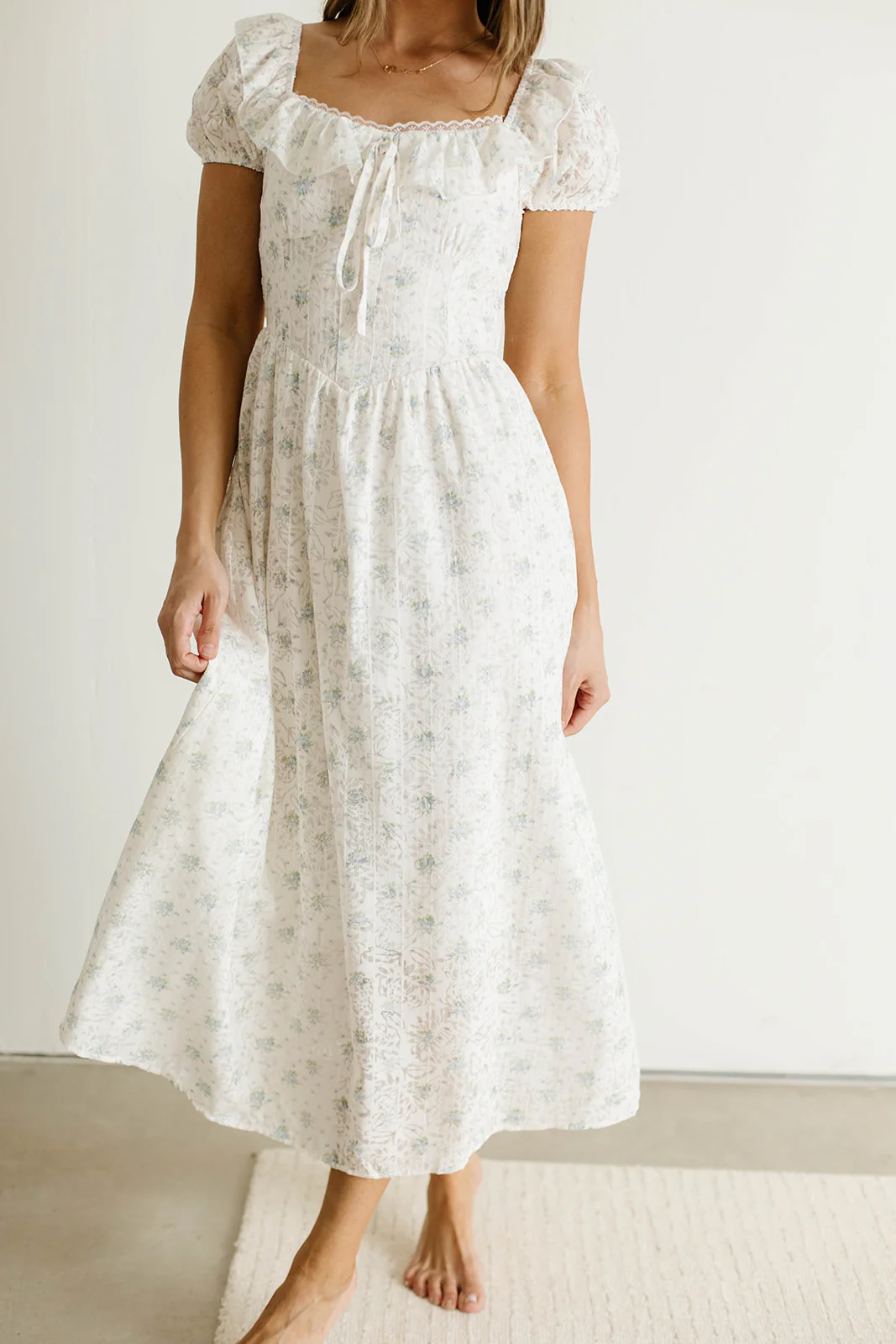 Maggie Sweet Lace Edged Prairie Dress in Blue Floral - Image 4