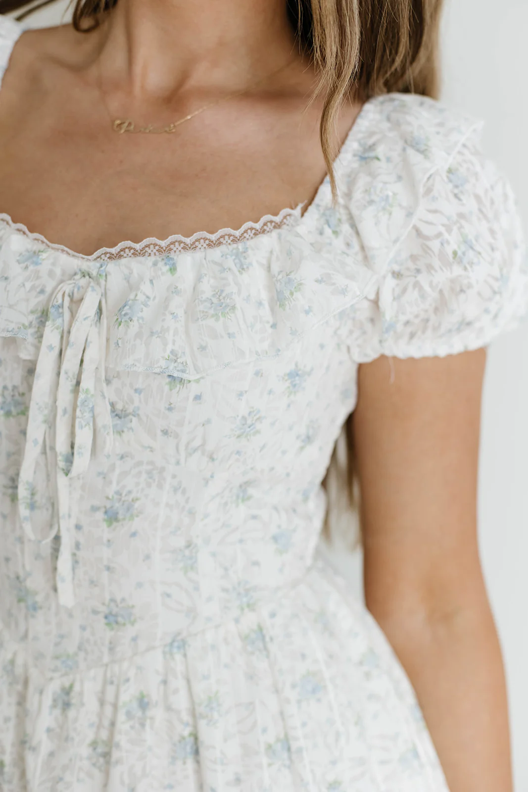 Maggie Sweet Lace Edged Prairie Dress in Blue Floral - Image 6