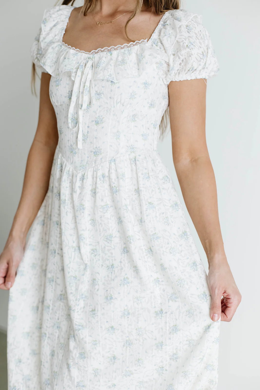 Maggie Sweet Lace Edged Prairie Dress in Blue Floral - Image 7