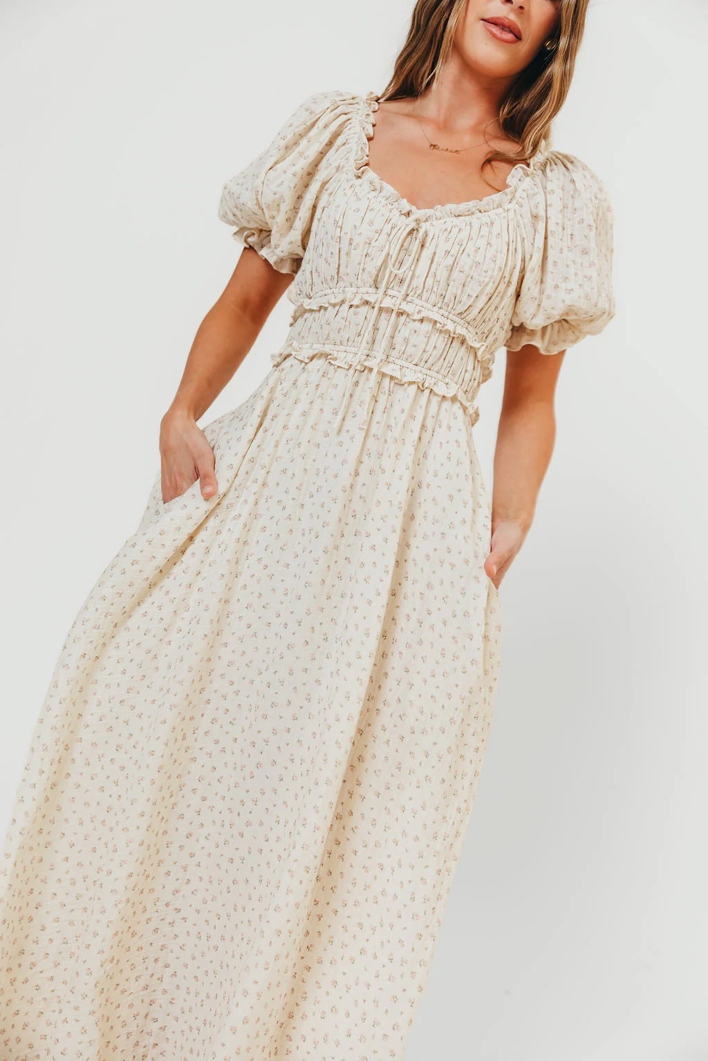 100% Cotton Sydnee Maxi Dress in Premium Blush Floral - Bump Friendly