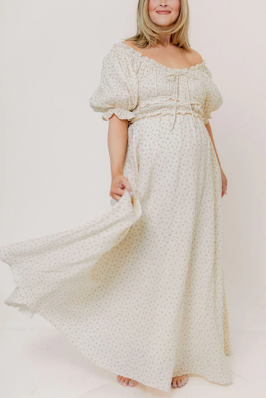100% Cotton Sydnee Maxi Dress in Premium Blush Floral - Bump Friendly - Image 14