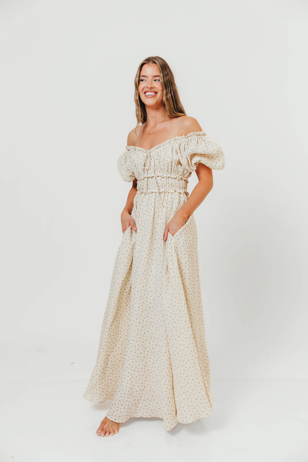 100% Cotton Sydnee Maxi Dress in Premium Blush Floral - Bump Friendly - Image 2