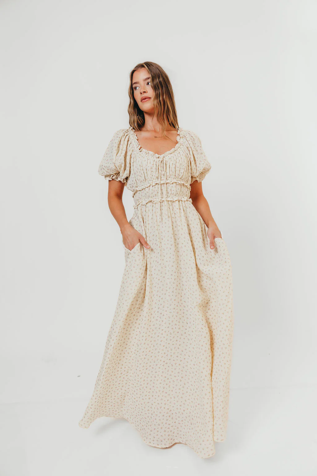 100% Cotton Sydnee Maxi Dress in Premium Blush Floral - Bump Friendly - Image 4