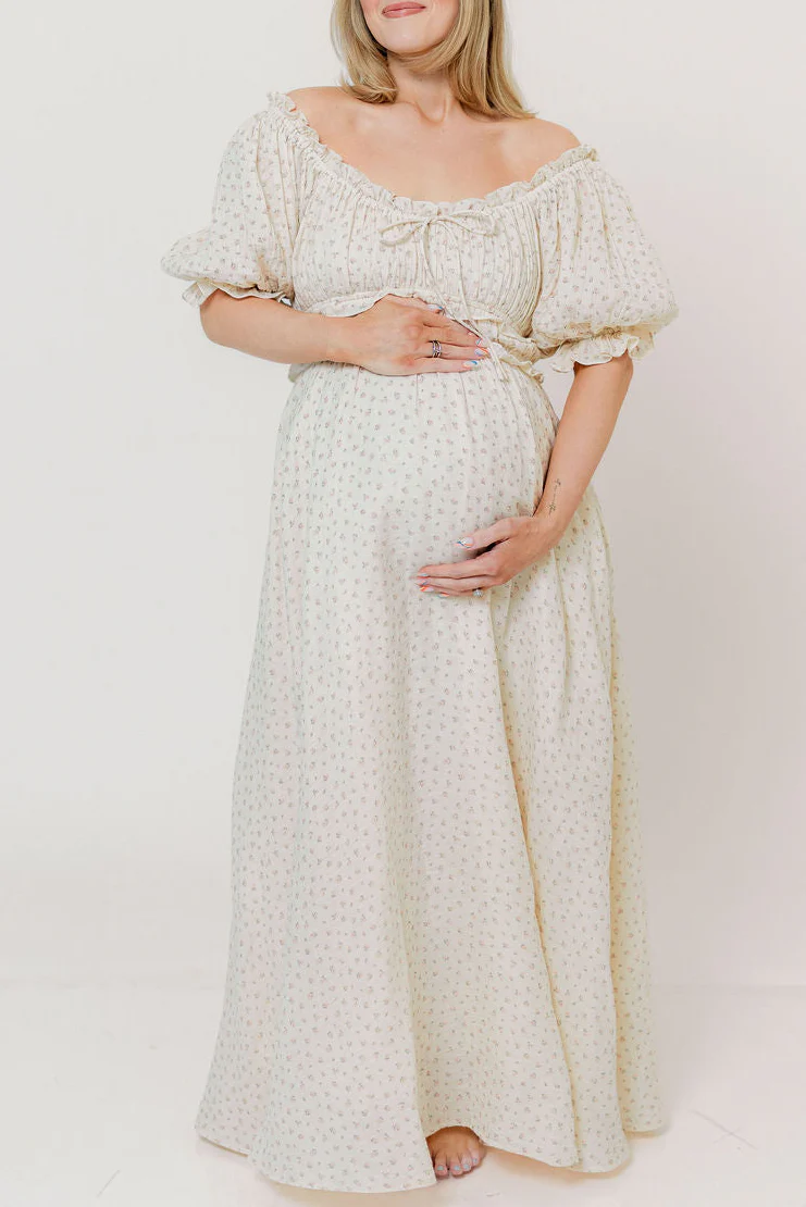 100% Cotton Sydnee Maxi Dress in Premium Blush Floral - Bump Friendly - Image 9