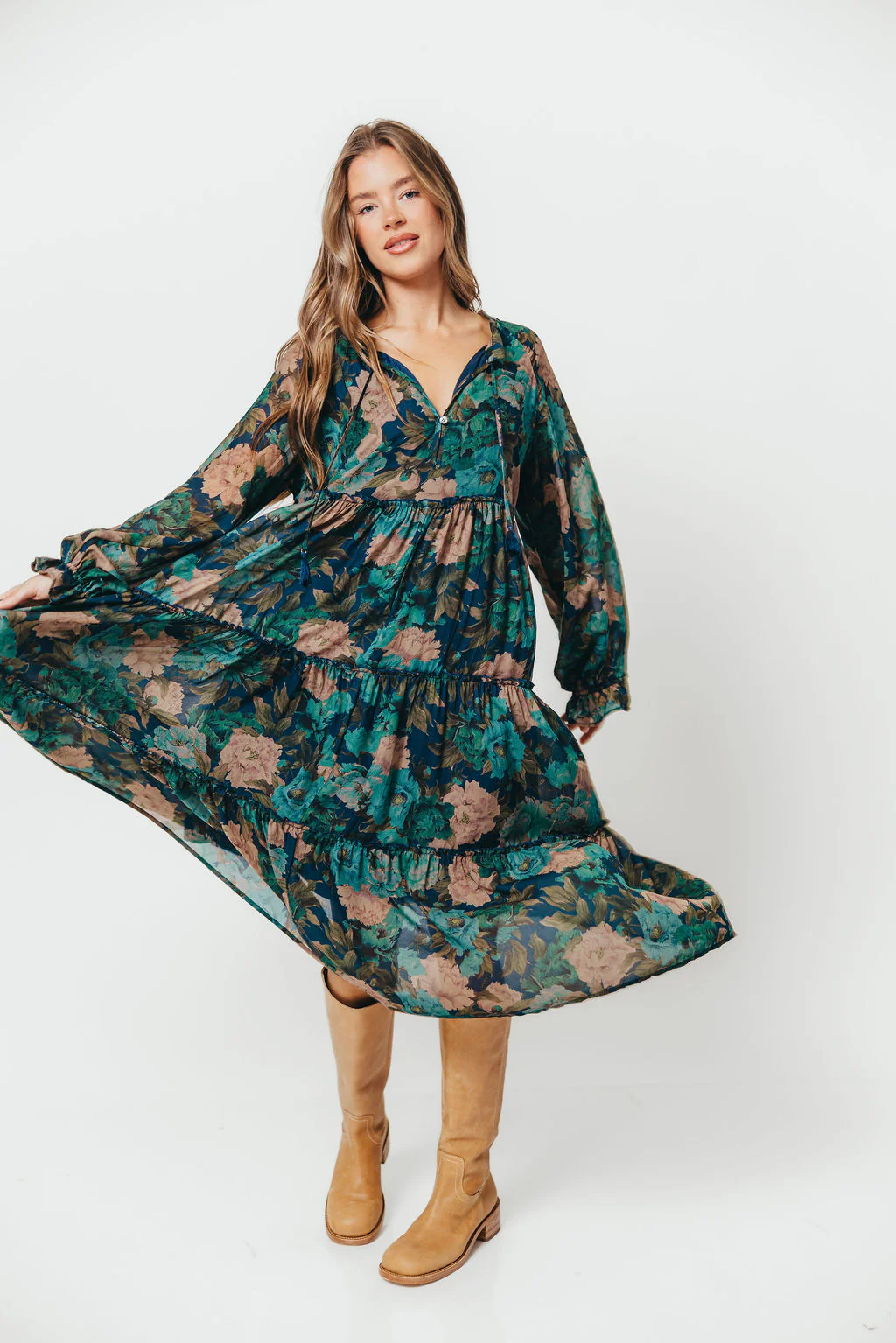 Tabitha Midi Dress in Retro Blue - Bump Friendly