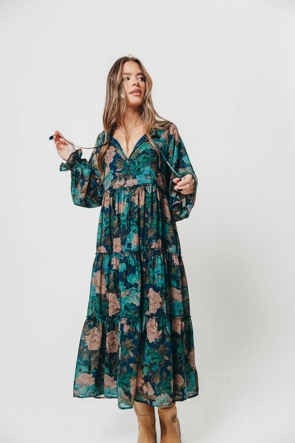 Tabitha Midi Dress in Retro Blue - Bump Friendly - Image 3