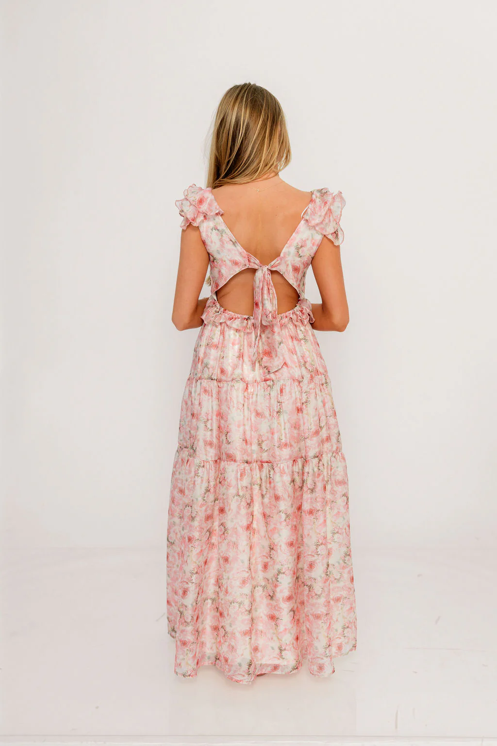 Rhoswen Floral Ruffle Maxi Dress in Sea Pink - Image 4