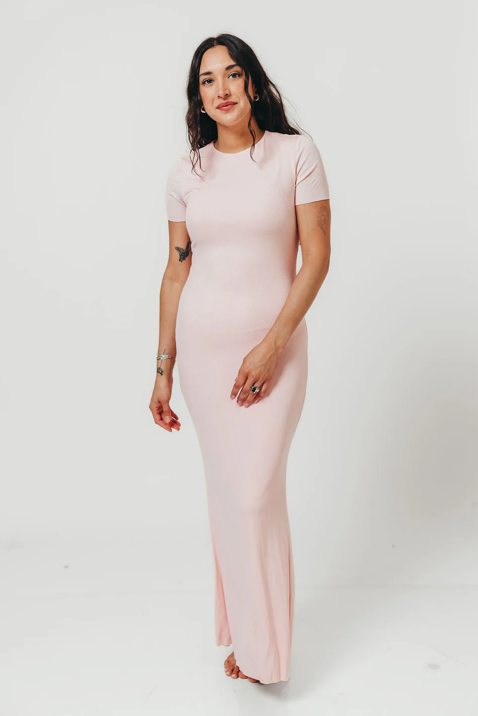 The Charlie Ribbed Maxi Dress in Baby Pink - Bump Friendly *5/31 PRE-ORDER*