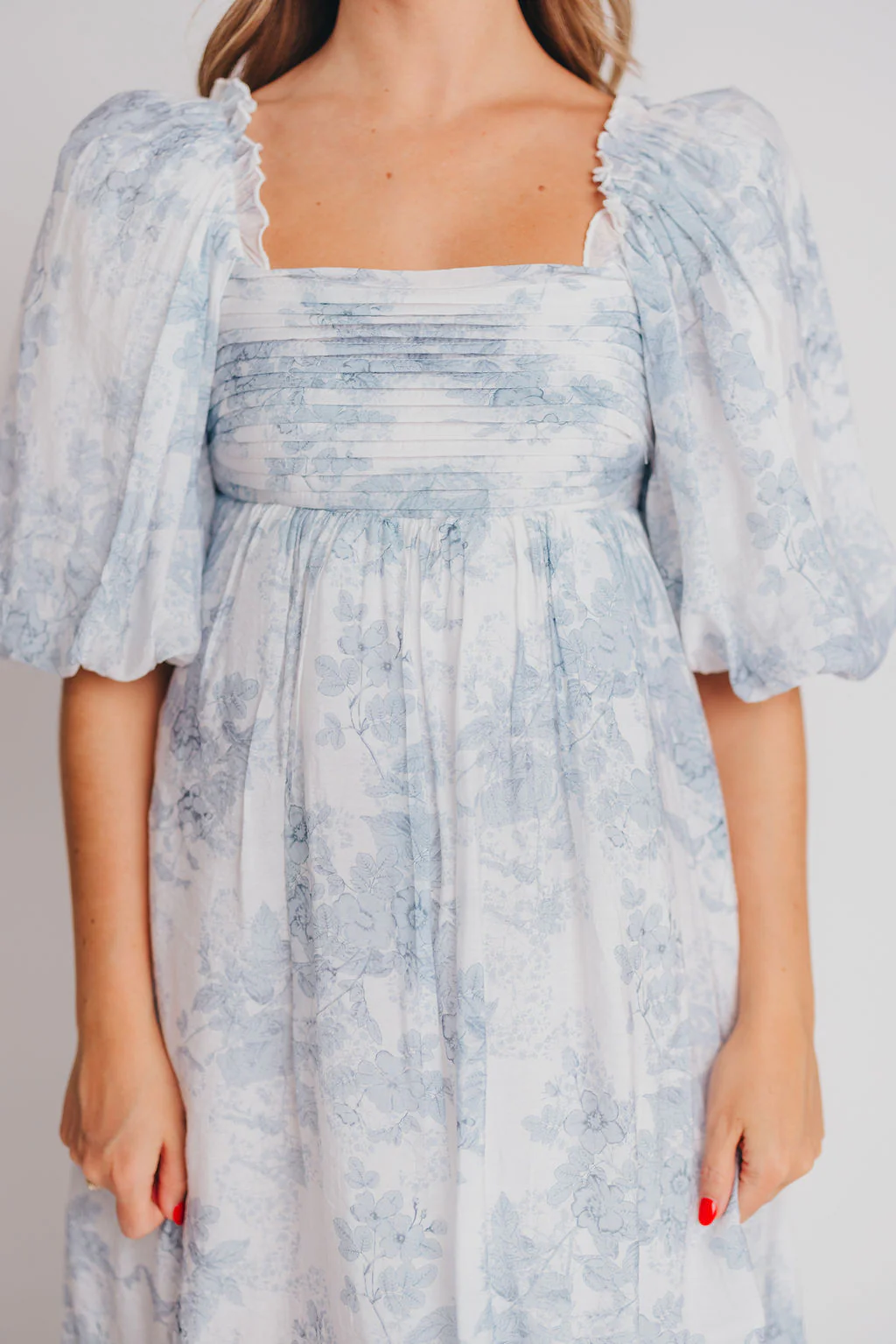 Melody Maxi Dress with Pleats and Bow Detail in Blue Floral - Bump Friendly & Inclusive Sizing (S-3XL) - Image 10