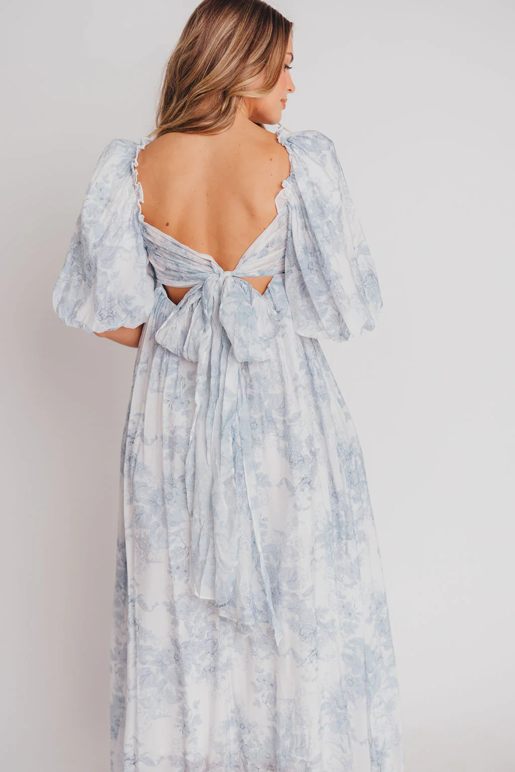 Melody Maxi Dress with Pleats and Bow Detail in Blue Floral - Bump Friendly & Inclusive Sizing (S-3XL) - Image 11
