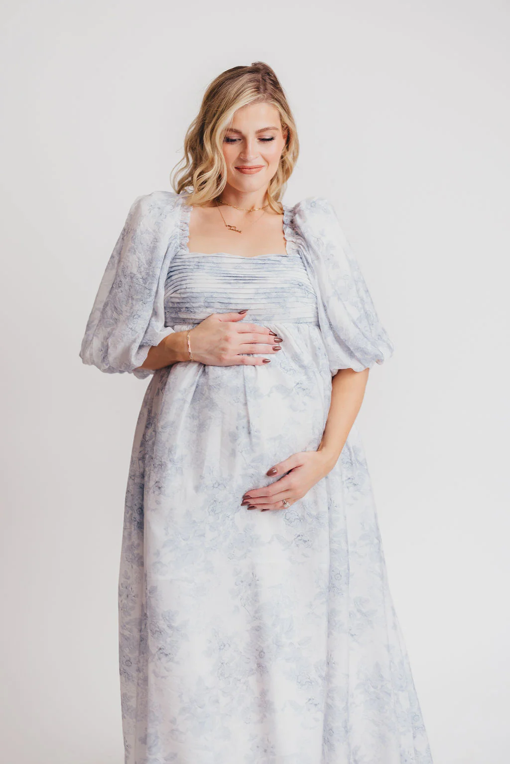 Melody Maxi Dress with Pleats and Bow Detail in Blue Floral - Bump Friendly & Inclusive Sizing (S-3XL) - Image 12