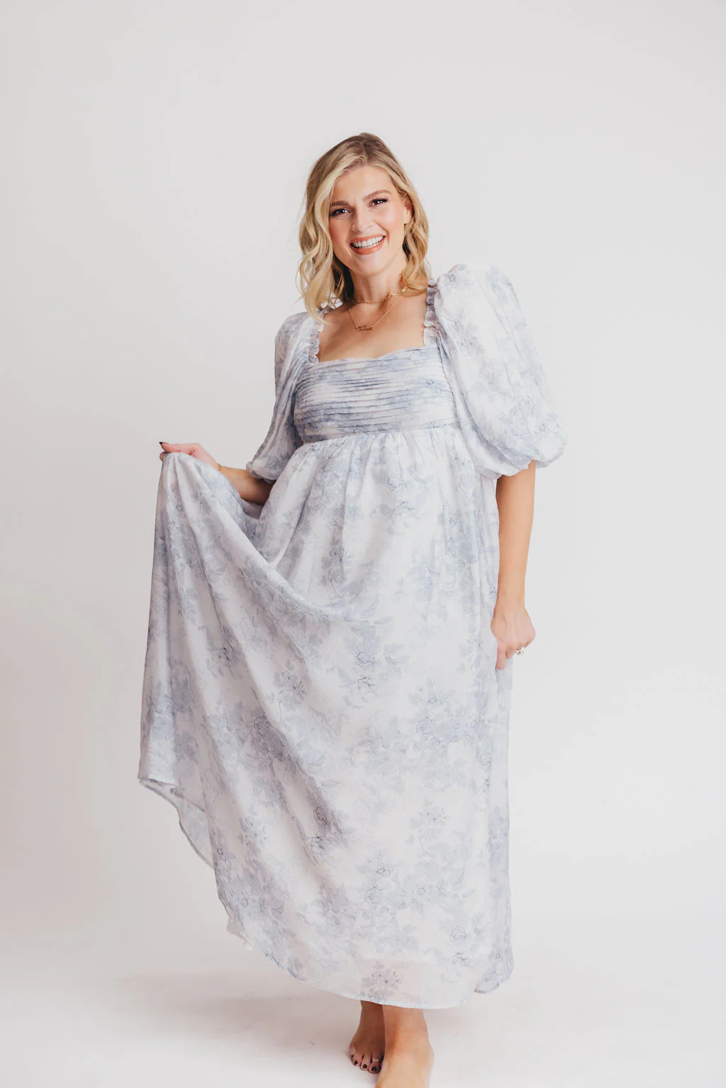 Melody Maxi Dress with Pleats and Bow Detail in Blue Floral - Bump Friendly & Inclusive Sizing (S-3XL) - Image 13
