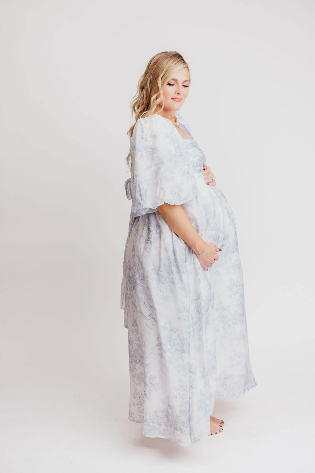 Melody Maxi Dress with Pleats and Bow Detail in Blue Floral - Bump Friendly & Inclusive Sizing (S-3XL) - Image 14