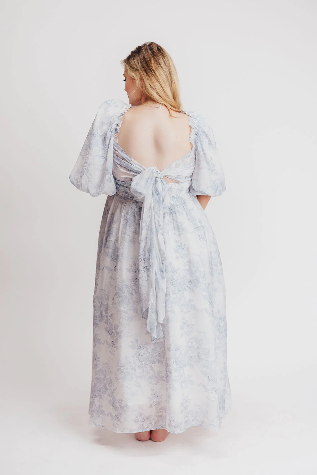 Melody Maxi Dress with Pleats and Bow Detail in Blue Floral - Bump Friendly & Inclusive Sizing (S-3XL) - Image 15