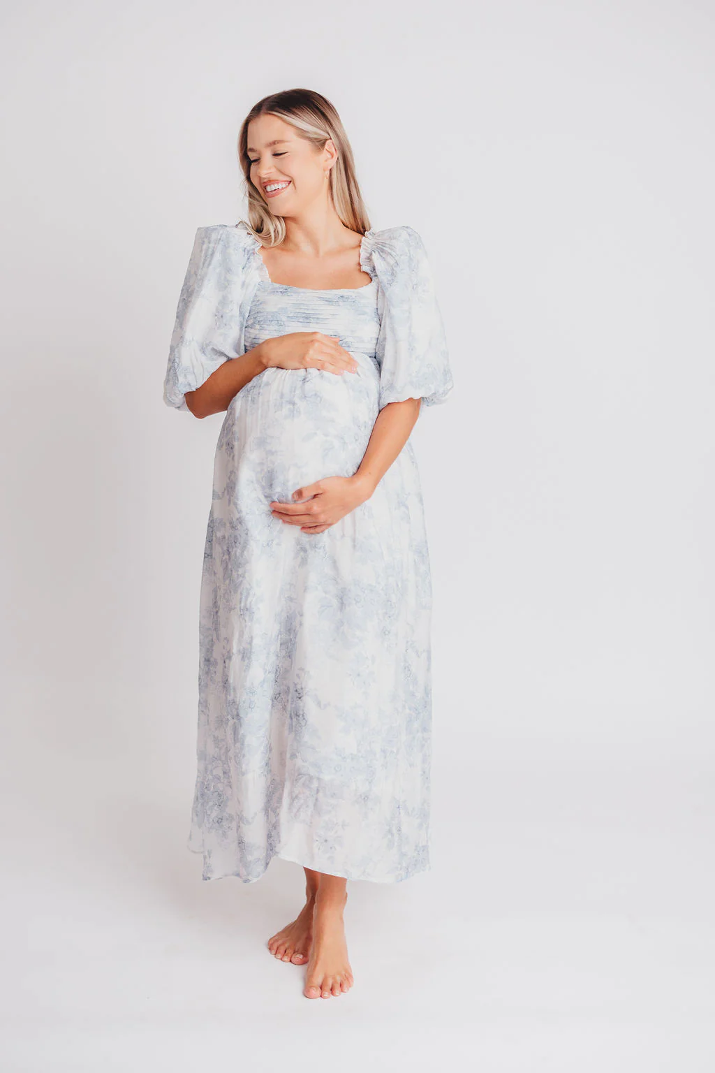 Melody Maxi Dress with Pleats and Bow Detail in Blue Floral - Bump Friendly & Inclusive Sizing (S-3XL) - Image 17
