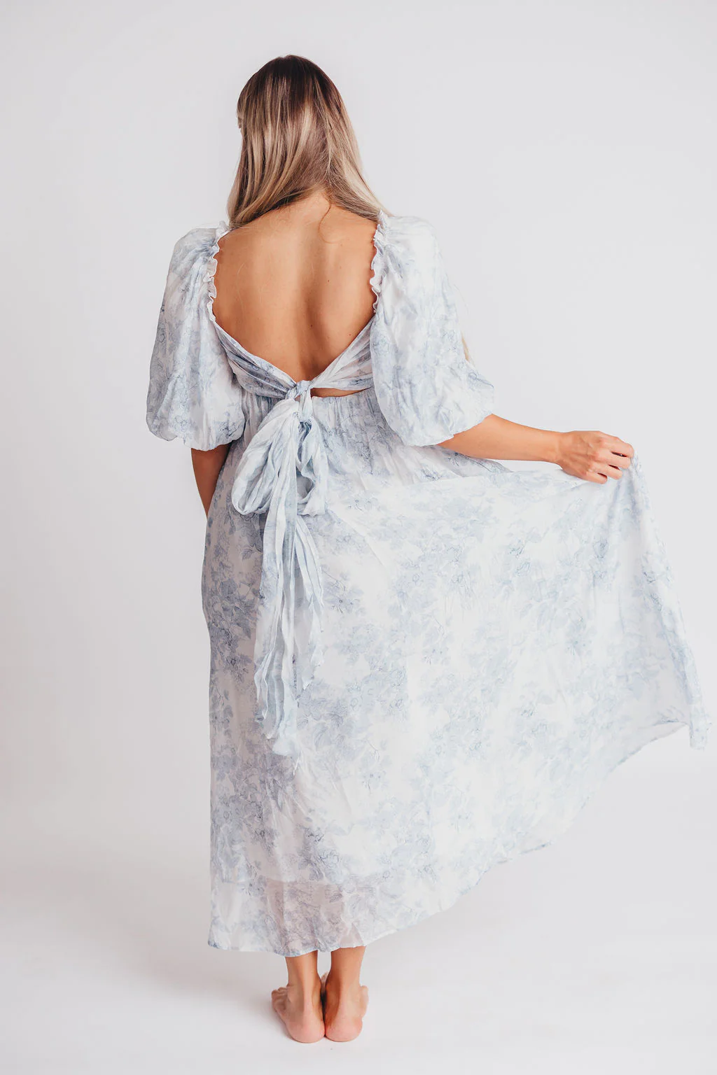 Melody Maxi Dress with Pleats and Bow Detail in Blue Floral - Bump Friendly & Inclusive Sizing (S-3XL) - Image 18