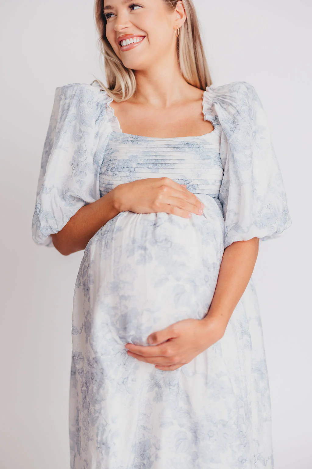 Melody Maxi Dress with Pleats and Bow Detail in Blue Floral - Bump Friendly & Inclusive Sizing (S-3XL) - Image 20