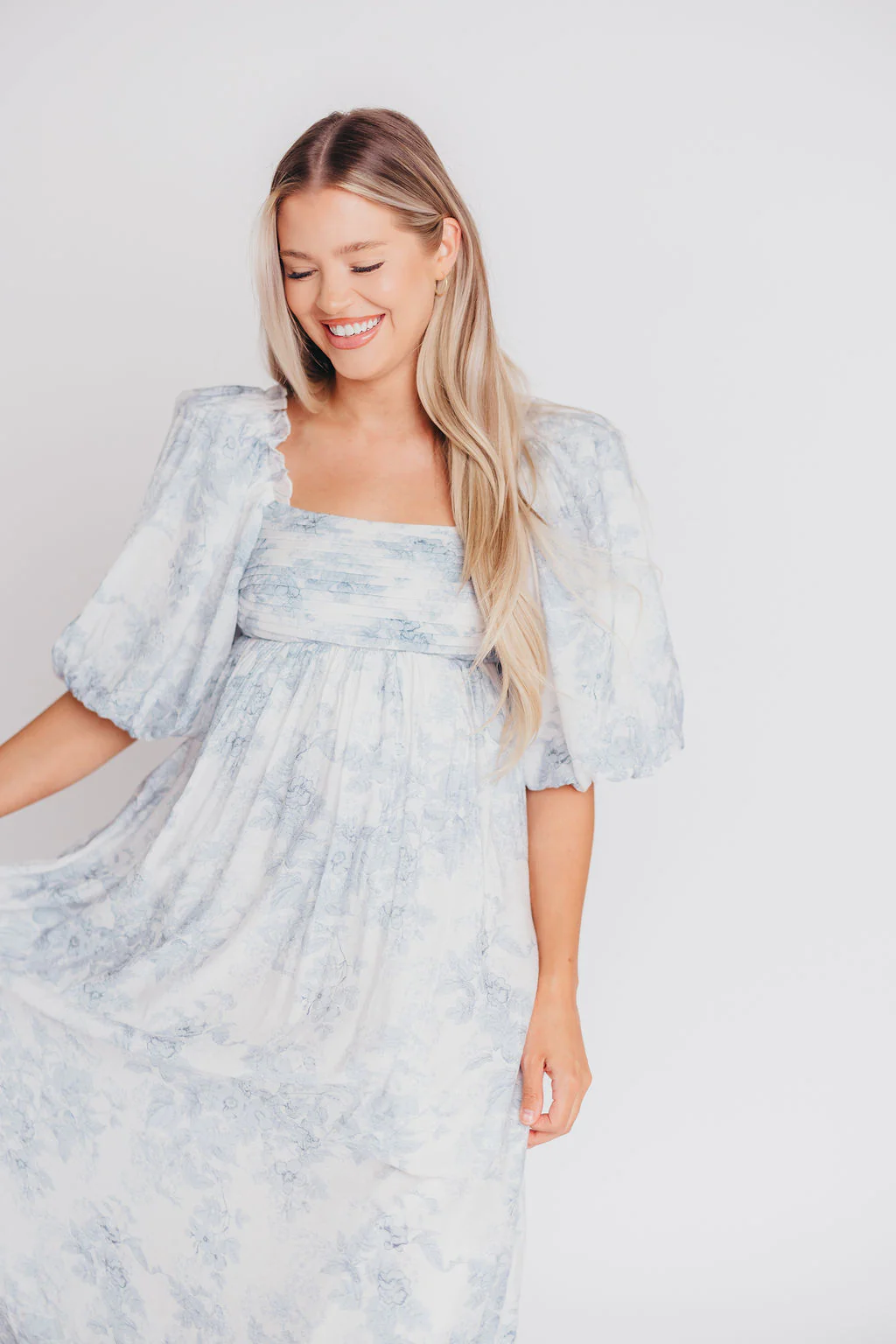 Melody Maxi Dress with Pleats and Bow Detail in Blue Floral - Bump Friendly & Inclusive Sizing (S-3XL) - Image 21