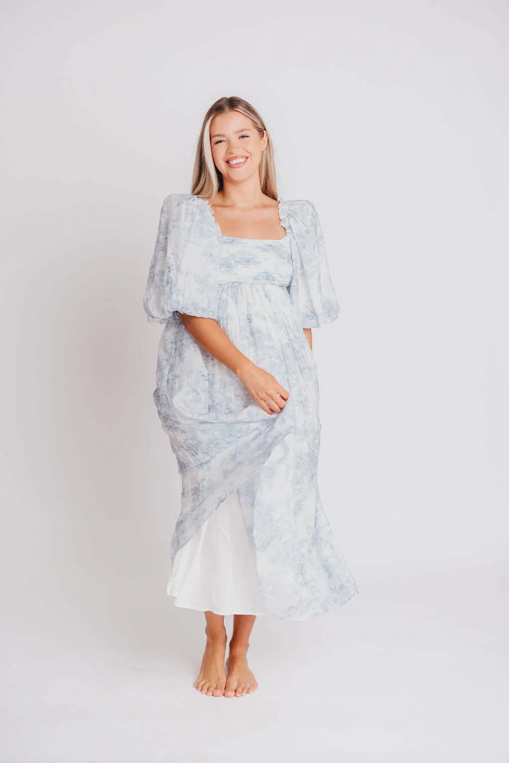 Melody Maxi Dress with Pleats and Bow Detail in Blue Floral - Bump Friendly & Inclusive Sizing (S-3XL) - Image 22