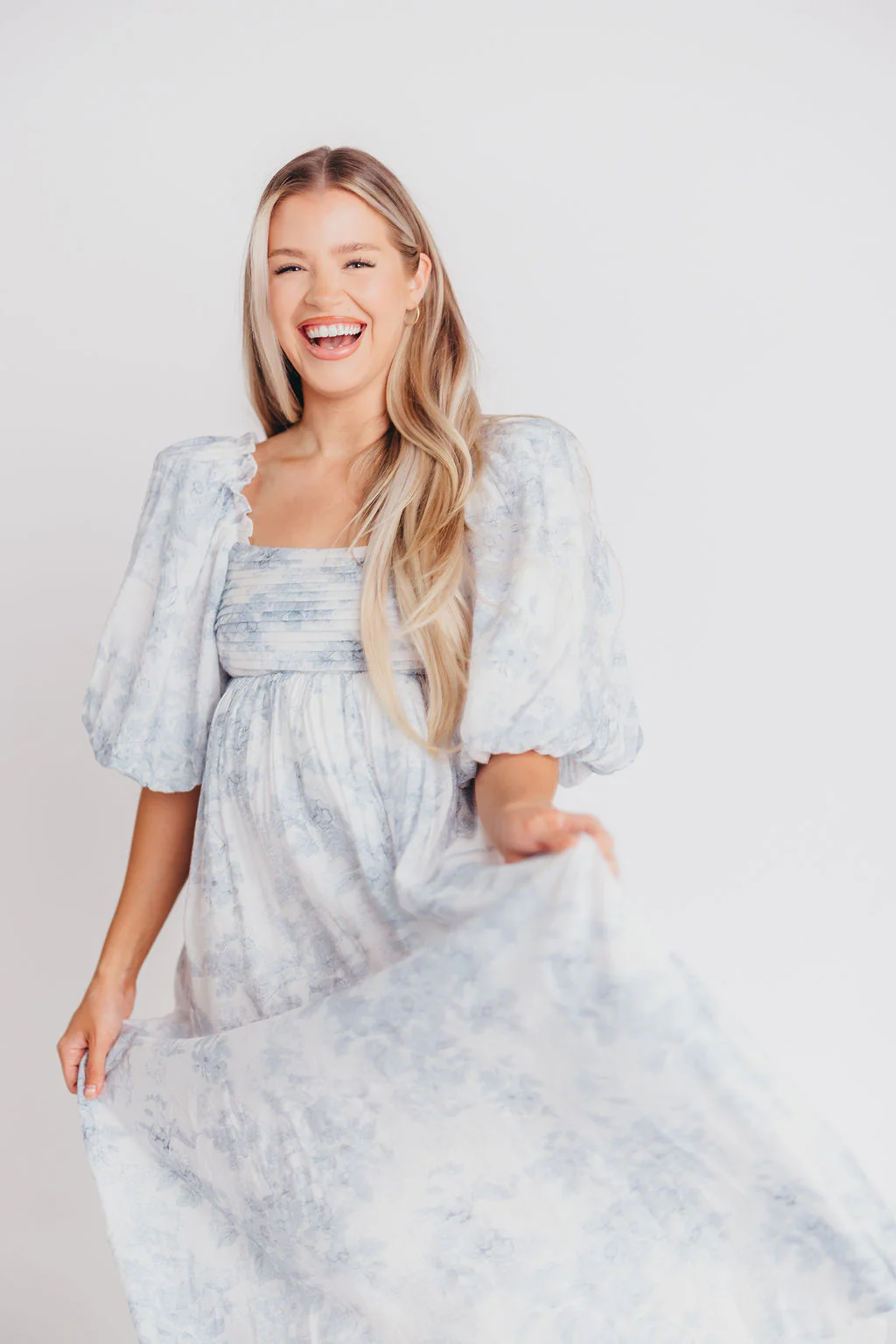 Melody Maxi Dress with Pleats and Bow Detail in Blue Floral - Bump Friendly & Inclusive Sizing (S-3XL) - Image 23