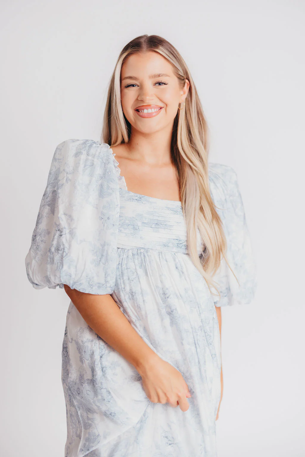 Melody Maxi Dress with Pleats and Bow Detail in Blue Floral - Bump Friendly & Inclusive Sizing (S-3XL) - Image 24