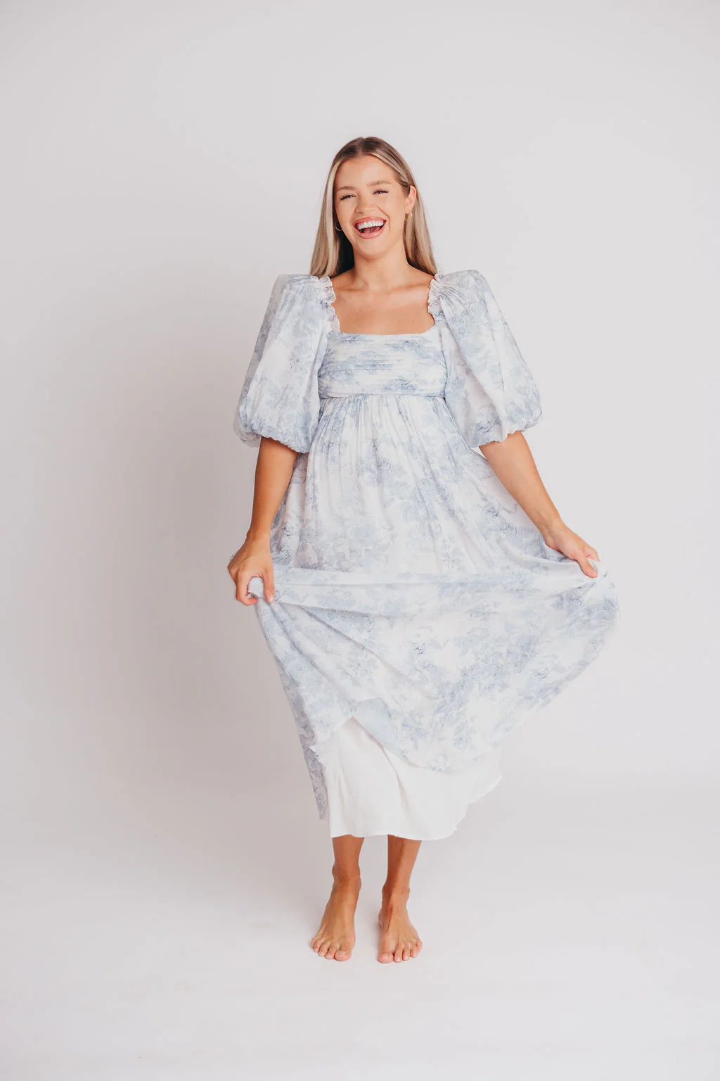Melody Maxi Dress with Pleats and Bow Detail in Blue Floral - Bump Friendly & Inclusive Sizing (S-3XL) - Image 25