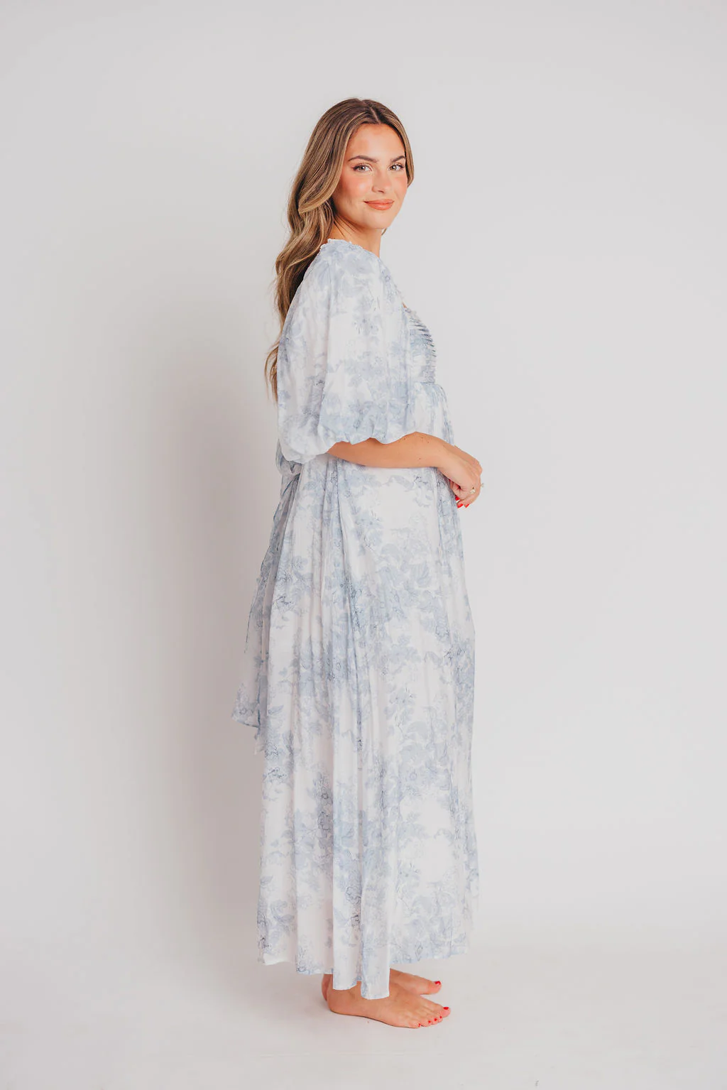 Melody Maxi Dress with Pleats and Bow Detail in Blue Floral - Bump Friendly & Inclusive Sizing (S-3XL) - Image 28