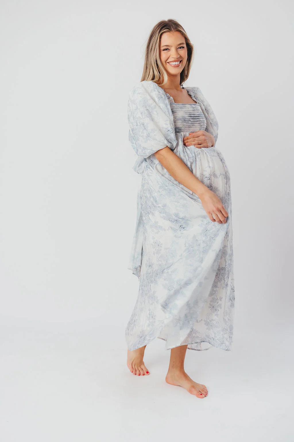 Melody Maxi Dress with Pleats and Bow Detail in Blue Floral - Bump Friendly & Inclusive Sizing (S-3XL) - Image 29