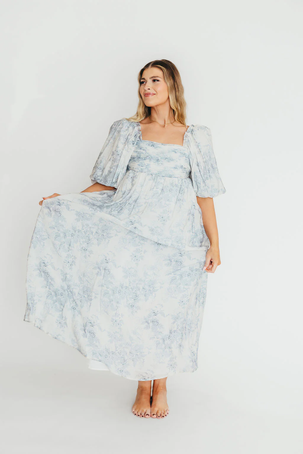Melody Maxi Dress with Pleats and Bow Detail in Blue Floral - Bump Friendly & Inclusive Sizing (S-3XL) - Image 3