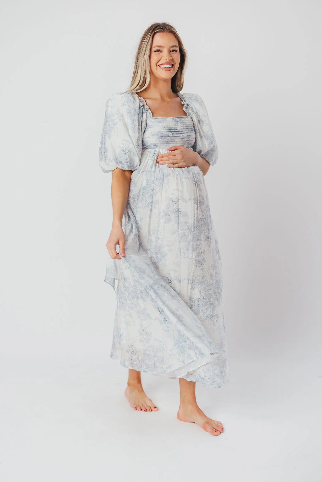 Melody Maxi Dress with Pleats and Bow Detail in Blue Floral - Bump Friendly & Inclusive Sizing (S-3XL) - Image 30