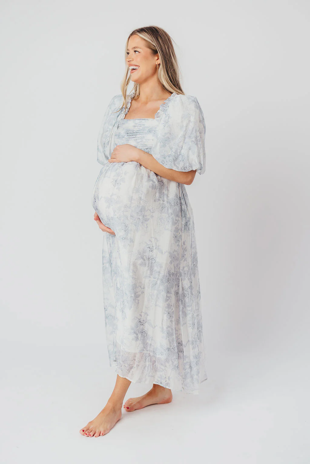 Melody Maxi Dress with Pleats and Bow Detail in Blue Floral - Bump Friendly & Inclusive Sizing (S-3XL) - Image 31