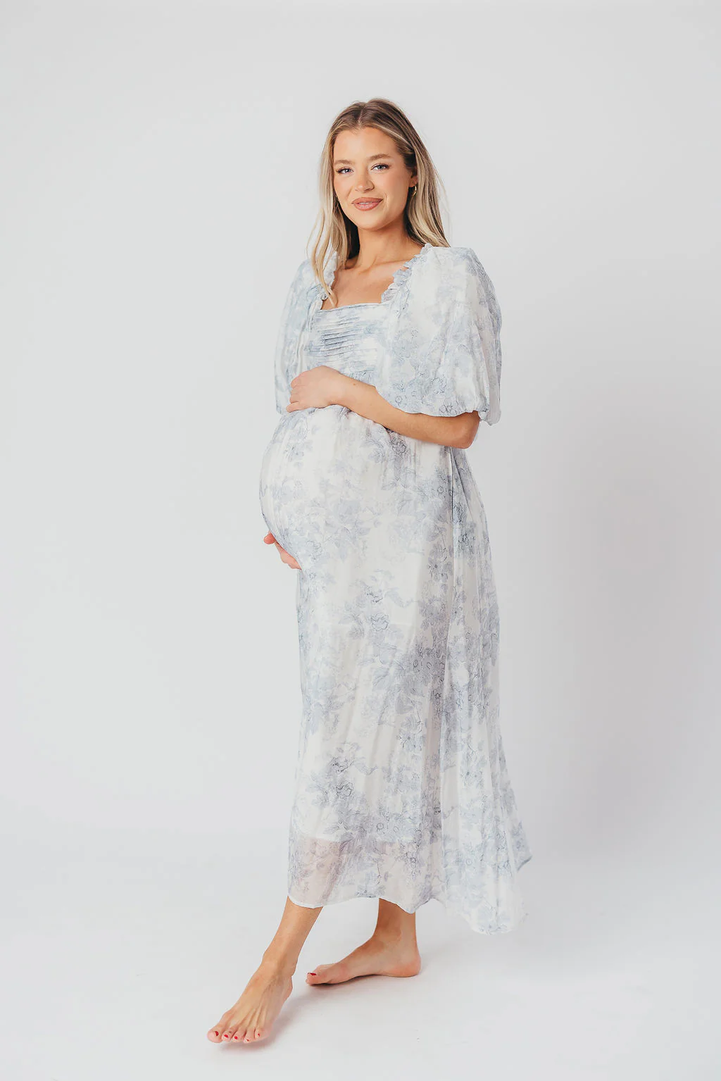 Melody Maxi Dress with Pleats and Bow Detail in Blue Floral - Bump Friendly & Inclusive Sizing (S-3XL) - Image 32