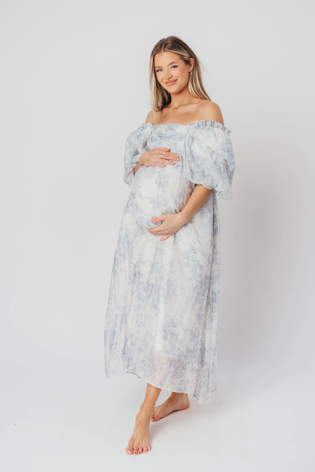 Melody Maxi Dress with Pleats and Bow Detail in Blue Floral - Bump Friendly & Inclusive Sizing (S-3XL) - Image 44