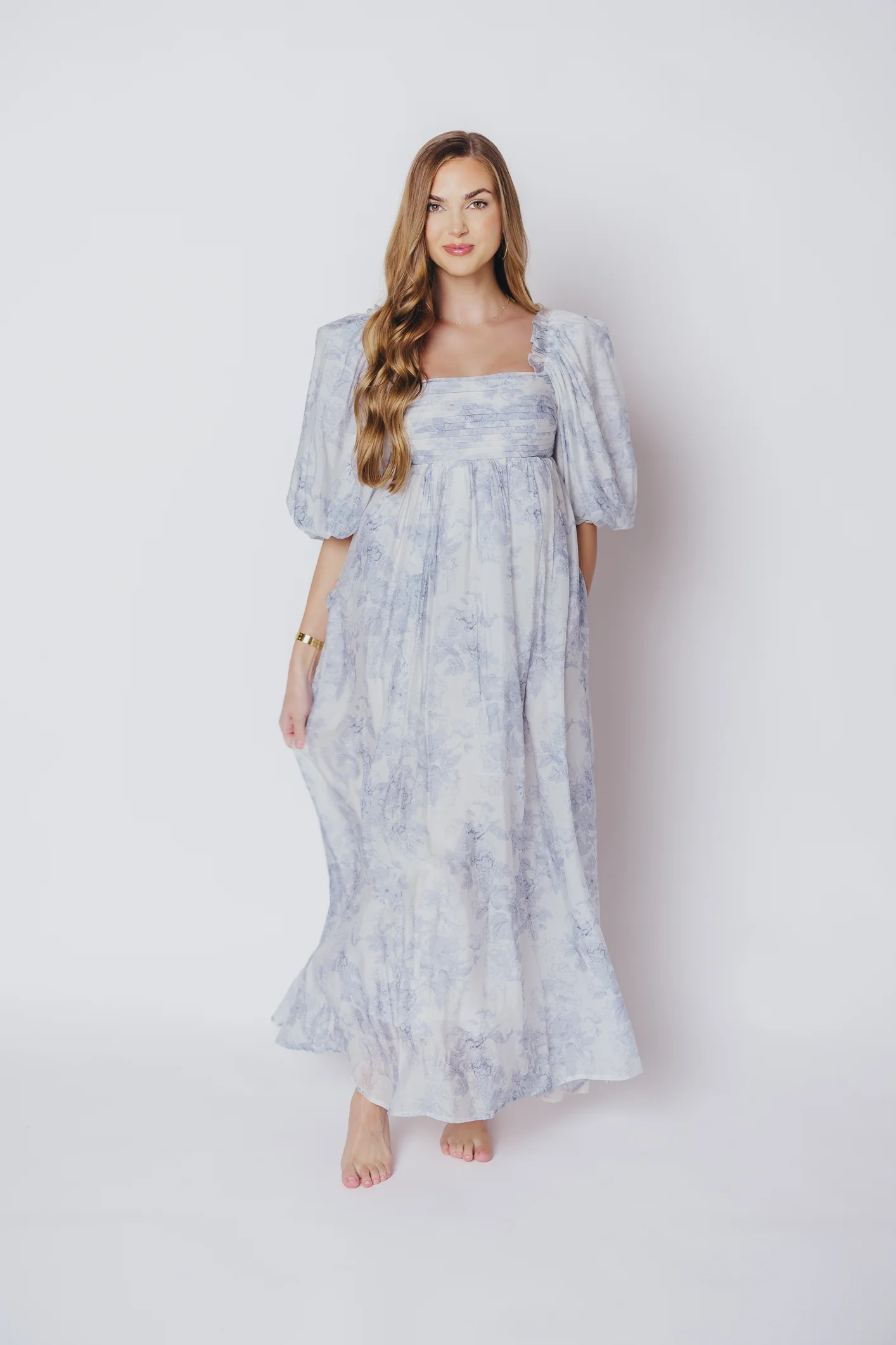 Melody Maxi Dress with Pleats and Bow Detail in Blue Floral - Bump Friendly & Inclusive Sizing (S-3XL) - Image 46