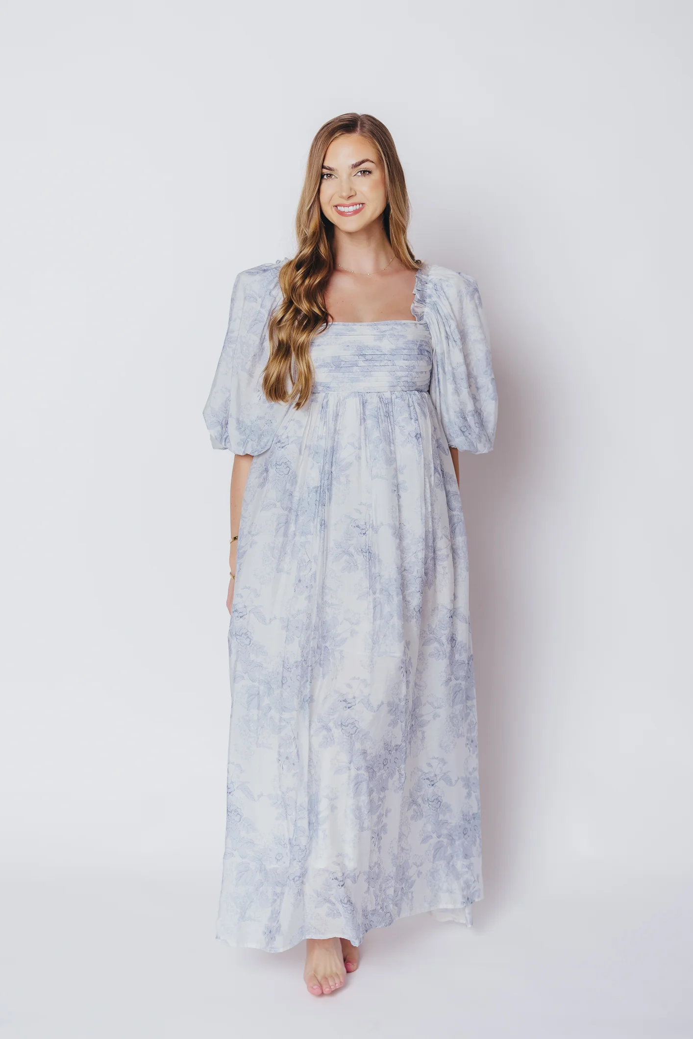 Melody Maxi Dress with Pleats and Bow Detail in Blue Floral - Bump Friendly & Inclusive Sizing (S-3XL) - Image 47