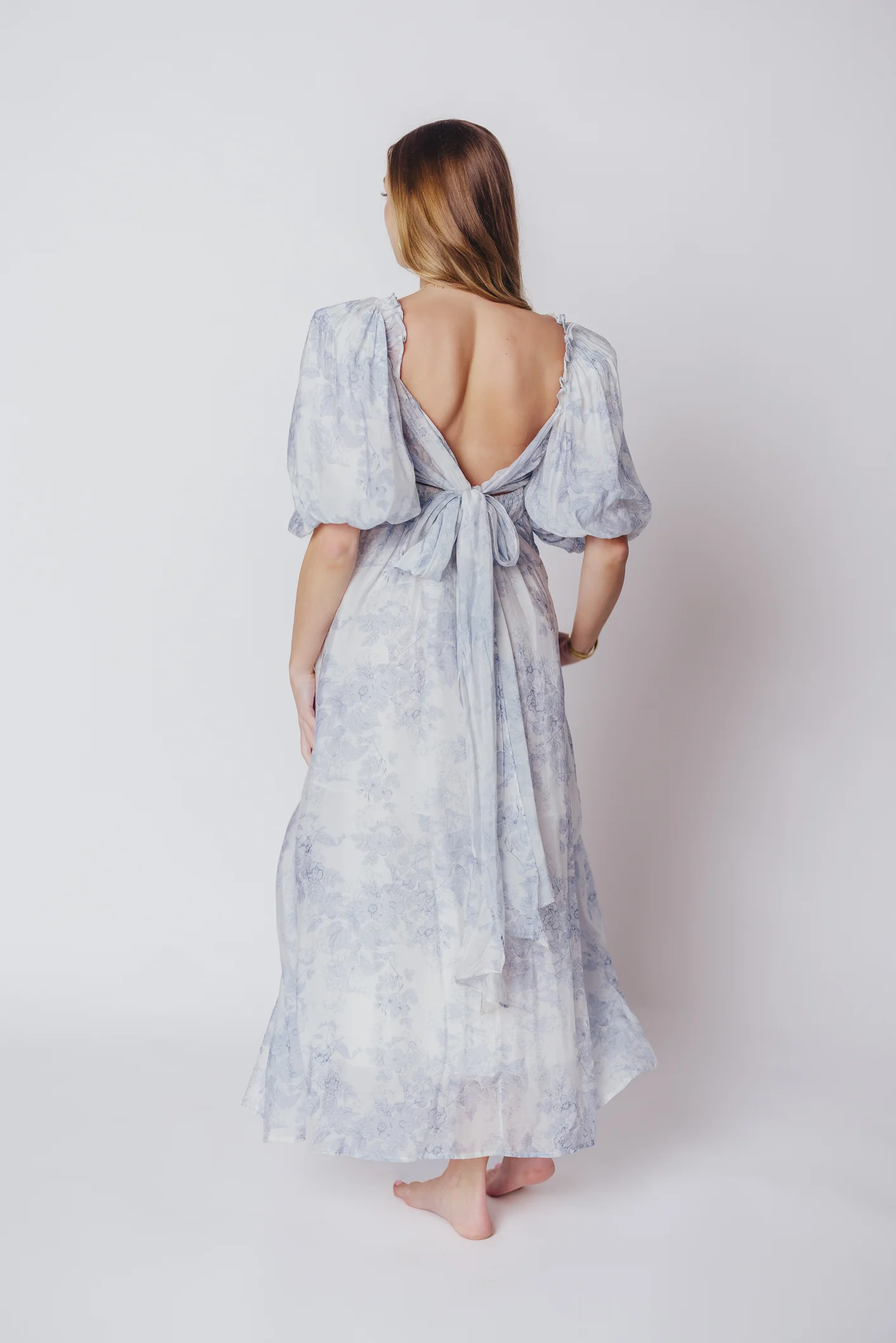 Melody Maxi Dress with Pleats and Bow Detail in Blue Floral - Bump Friendly & Inclusive Sizing (S-3XL) - Image 48