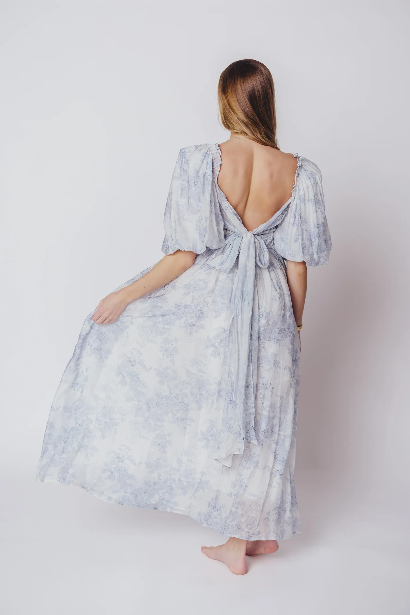 Melody Maxi Dress with Pleats and Bow Detail in Blue Floral - Bump Friendly & Inclusive Sizing (S-3XL) - Image 49