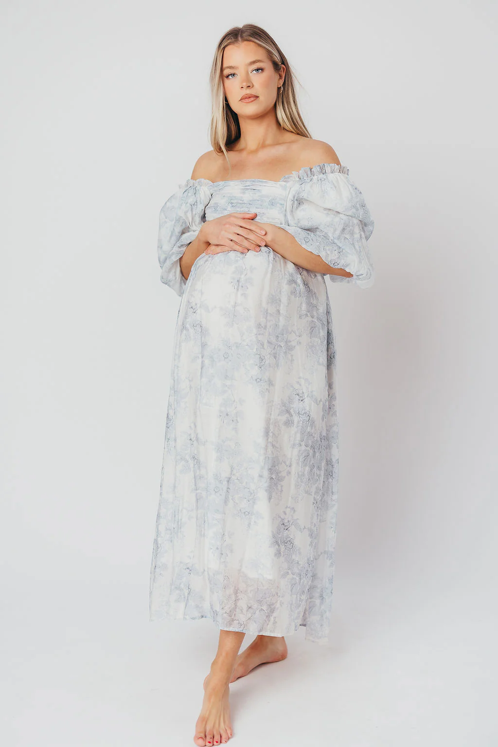 Melody Maxi Dress with Pleats and Bow Detail in Blue Floral - Bump Friendly & Inclusive Sizing (S-3XL) - Image 5