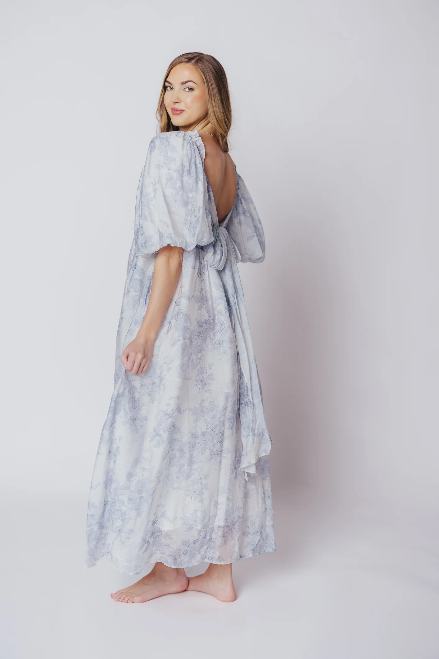 Melody Maxi Dress with Pleats and Bow Detail in Blue Floral - Bump Friendly & Inclusive Sizing (S-3XL) - Image 51