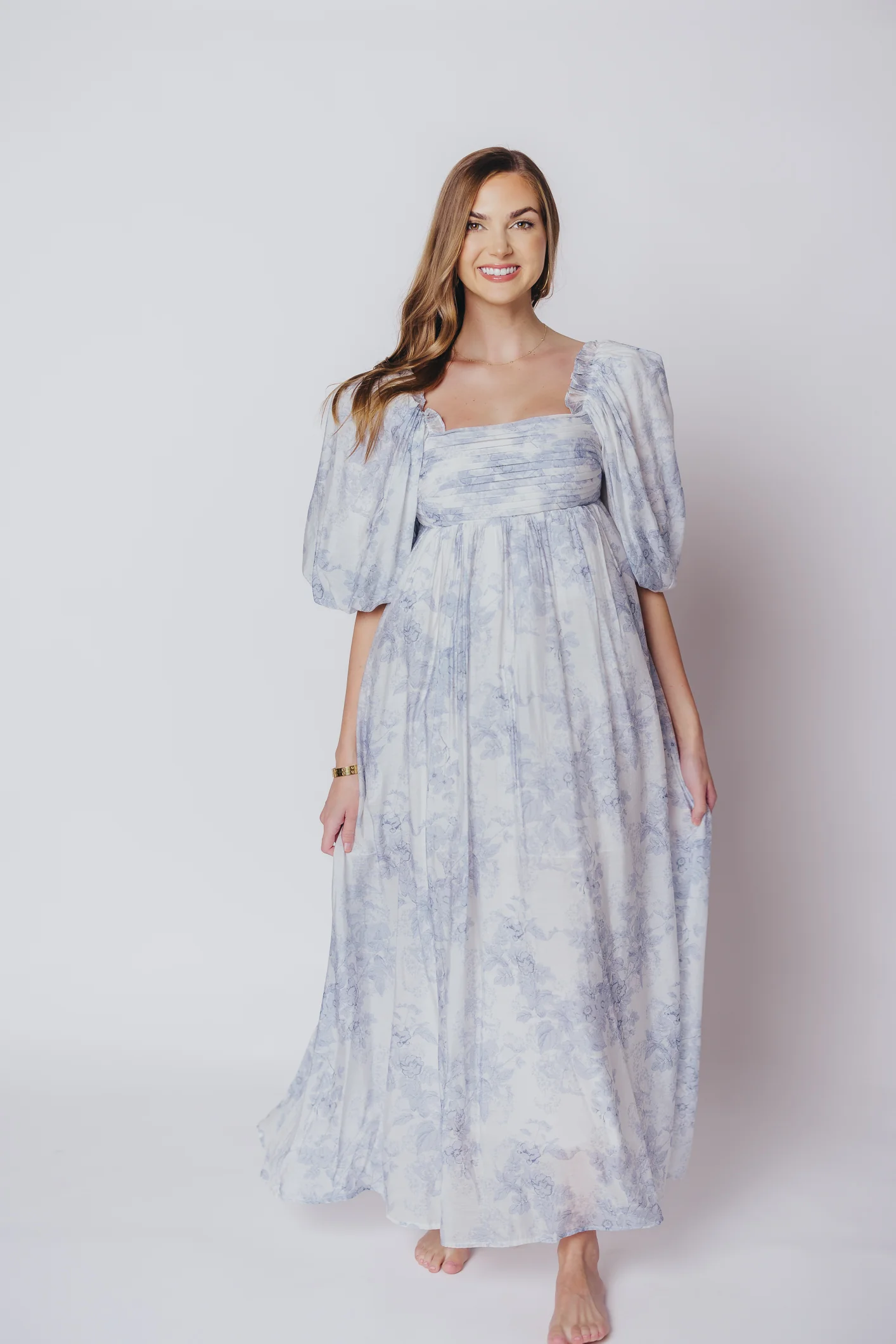 Melody Maxi Dress with Pleats and Bow Detail in Blue Floral - Bump Friendly & Inclusive Sizing (S-3XL) - Image 52